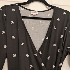 Lularoe Crazy Cat Lady Wrap Dress Whimsigoth Witchy Edgy Goth Punk Emo Women's L